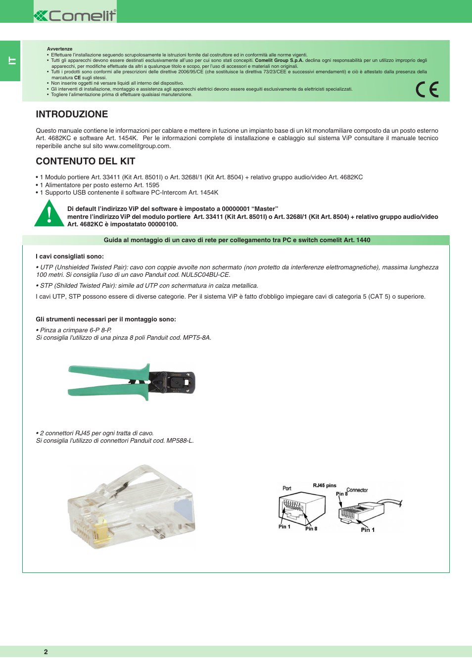 Introduzione, Contenuto del kit | Comelit MT 8504 User Manual | Page 2 / 40