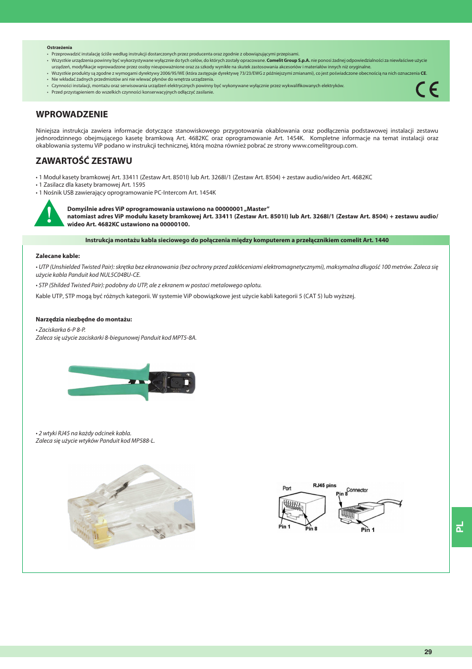 Wprowadzenie, Zawartość zestawu | Comelit MT 8504 User Manual | Page 29 / 40