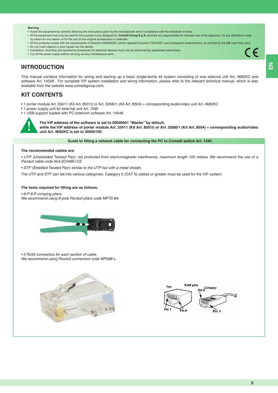 Introduction, Kit contents | Comelit MT 8504 User Manual | Page 5 / 40