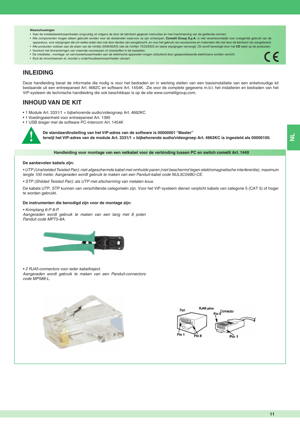 Inleiding, Inhoud van de kit | Comelit MT KIT 8501 User Manual | Page 11 / 36