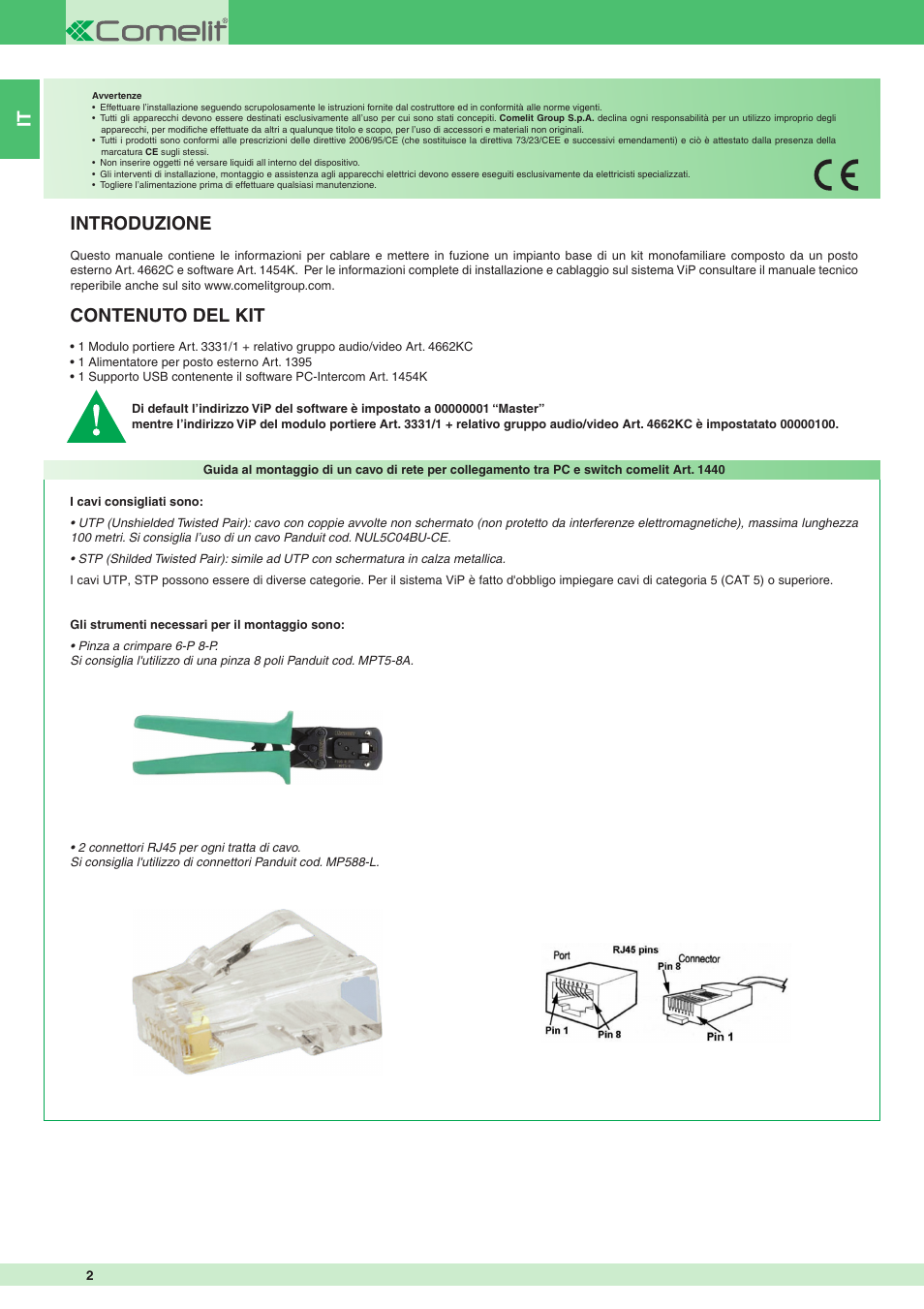 Introduzione, Contenuto del kit | Comelit MT KIT 8501 User Manual | Page 2 / 36