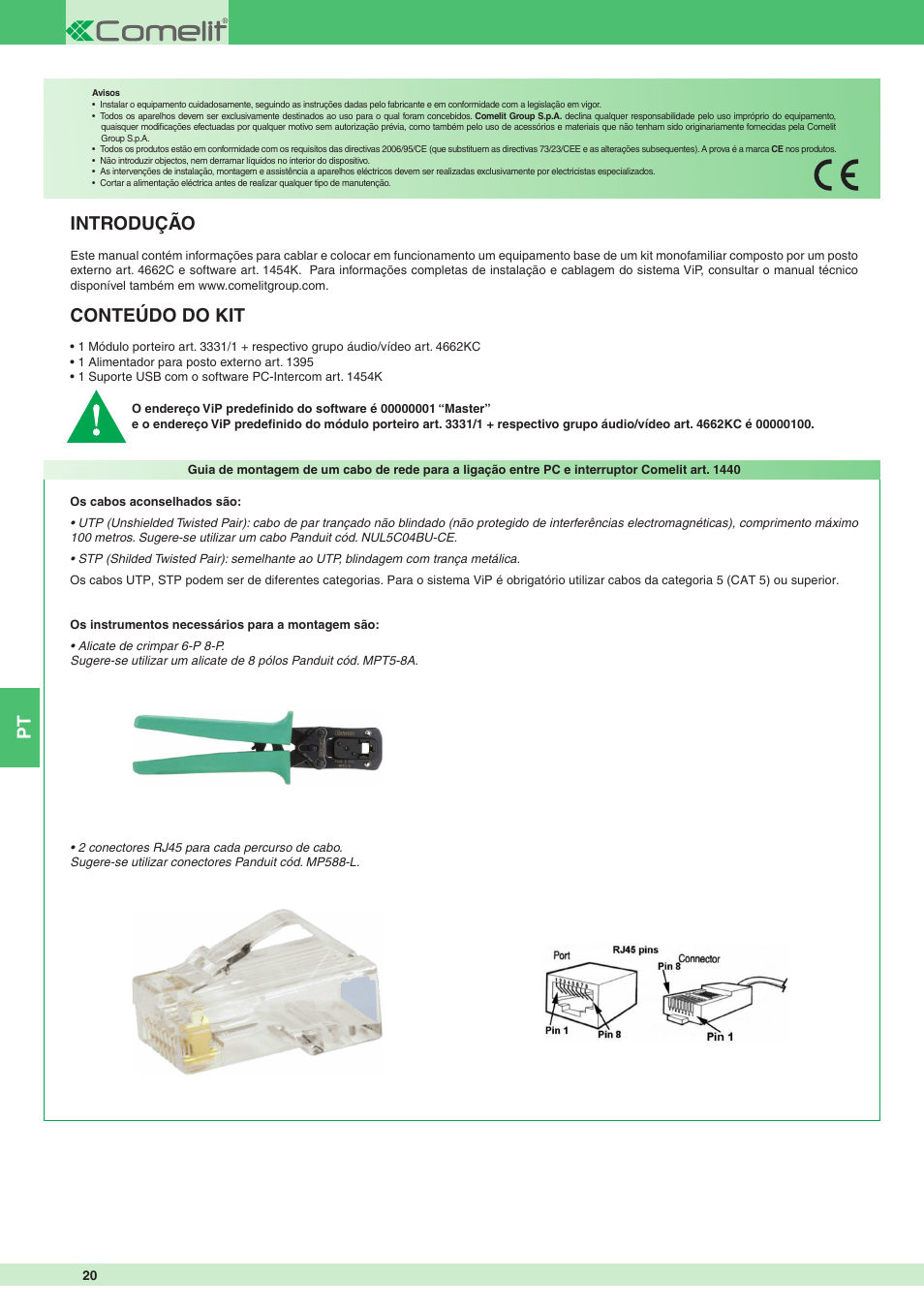 Introdução, Conteúdo do kit | Comelit MT KIT 8501 User Manual | Page 20 / 36