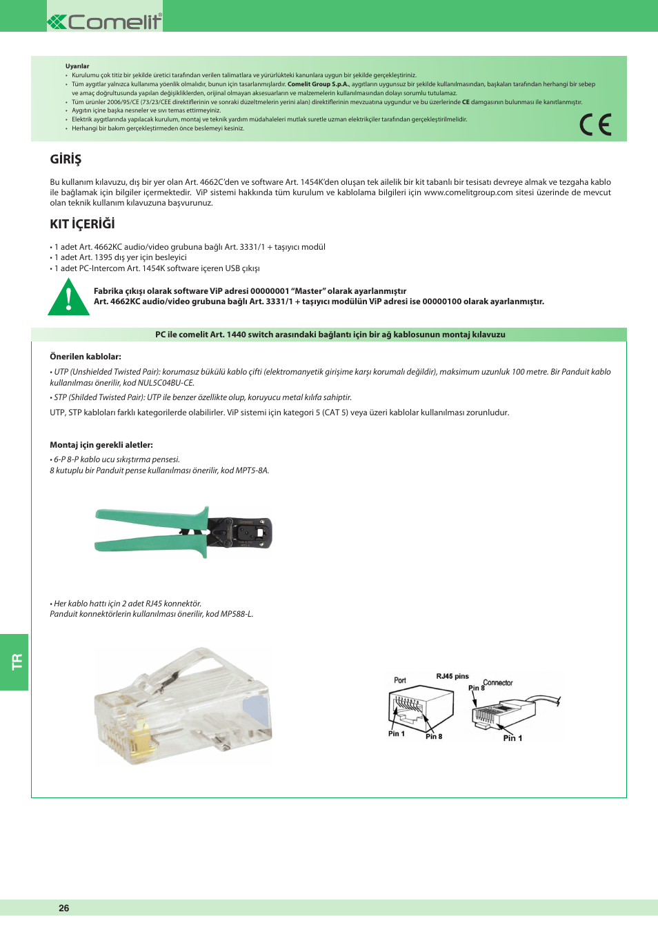 Giriş, Kit içeriği | Comelit MT KIT 8501 User Manual | Page 26 / 36