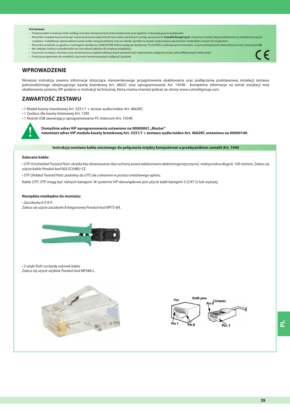 Wprowadzenie, Zawartość zestawu | Comelit MT KIT 8501 User Manual | Page 29 / 36