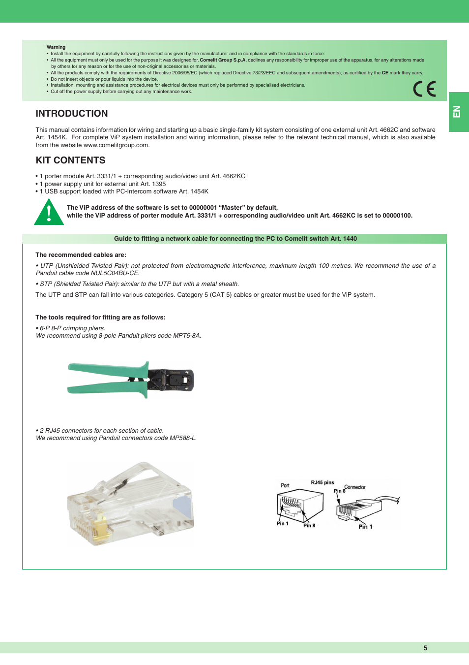 Introduction, Kit contents | Comelit MT KIT 8501 User Manual | Page 5 / 36