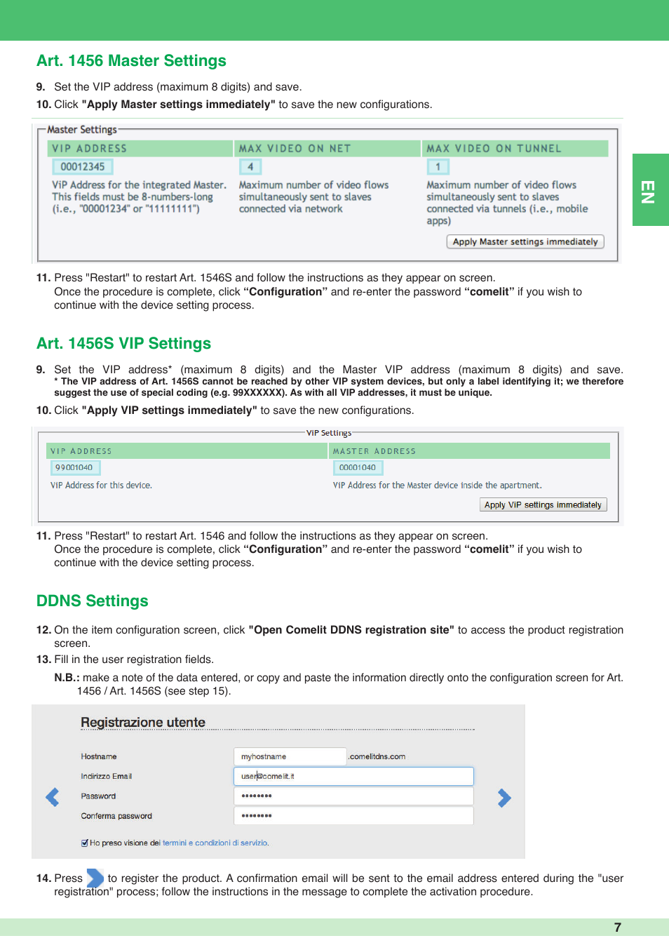 Ddns settings | Comelit MT 1456S User Manual | Page 7 / 16