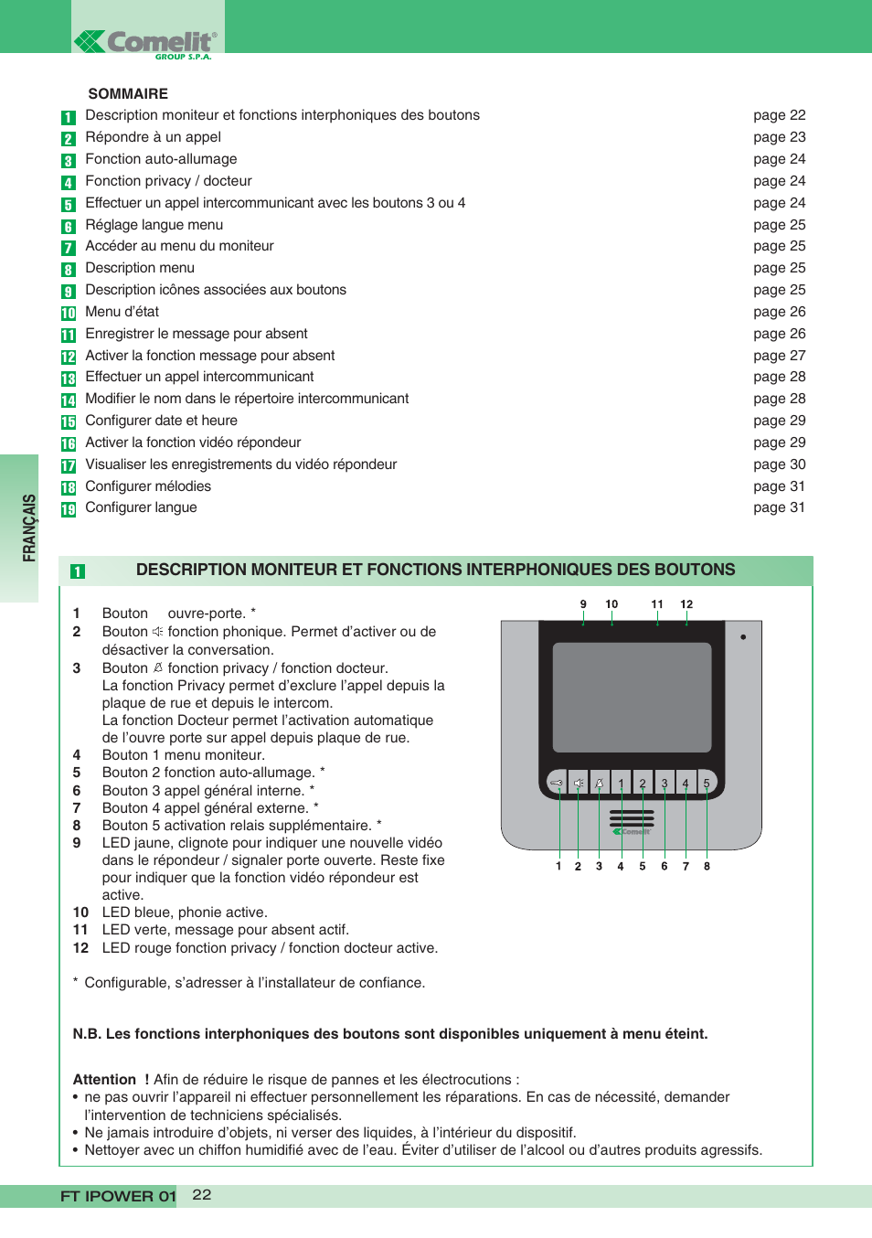 Comelit FT POWER 01 User Manual | Page 22 / 32