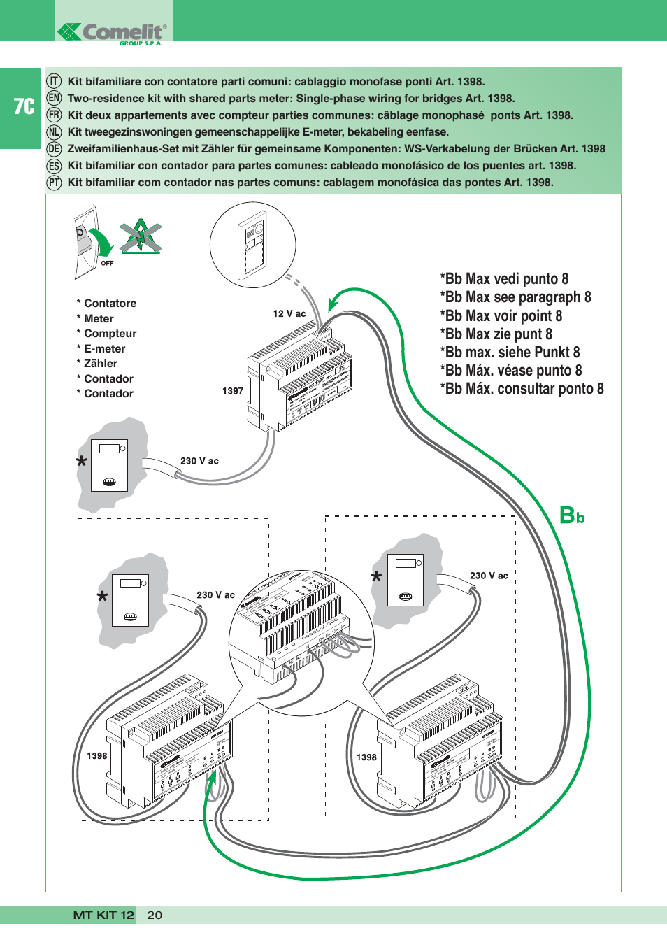 Bb max vedi punto 8 *bb max see paragraph 8, Bb max voir point 8, Bb max zie punt 8 | Bb max. siehe punkt 8, Bb máx. véase punto 8, Bb máx. consultar ponto 8 | Comelit MT KIT 12 User Manual | Page 20 / 100