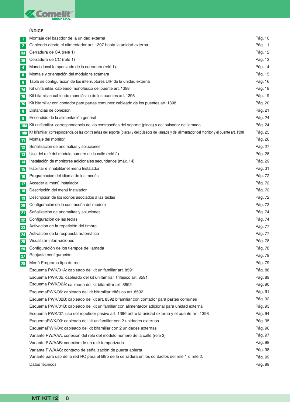 Comelit MT KIT 12 User Manual | Page 8 / 100