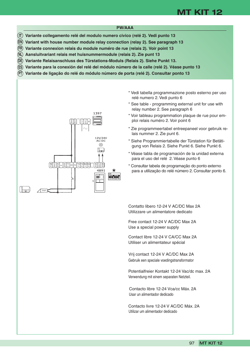 Mt kit 12 | Comelit MT KIT 12 User Manual | Page 97 / 100