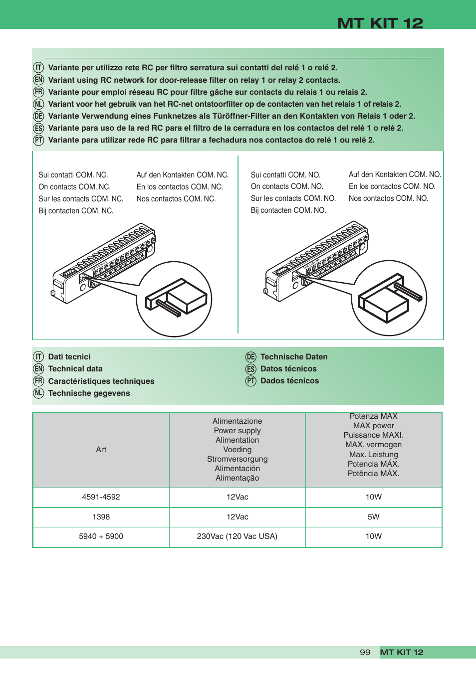 Mt kit 12 | Comelit MT KIT 12 User Manual | Page 99 / 100