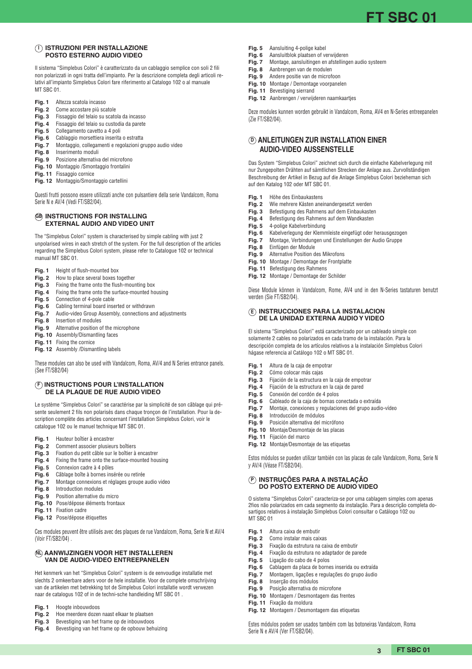 Ft sbc 01 | Comelit FT SBC 01 User Manual | Page 3 / 8