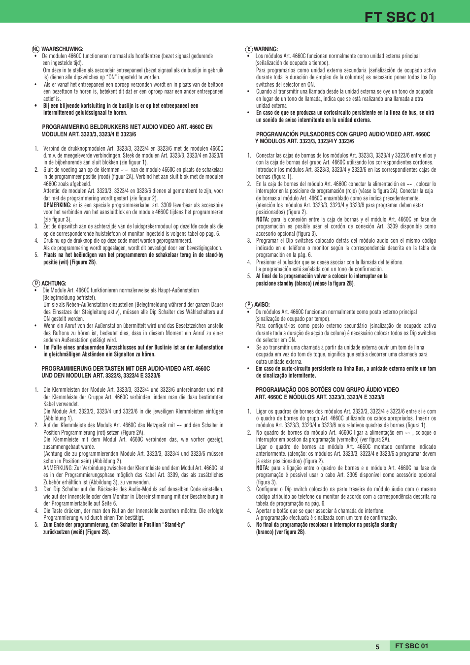 Ft sbc 01 | Comelit FT SBC 01 User Manual | Page 5 / 8