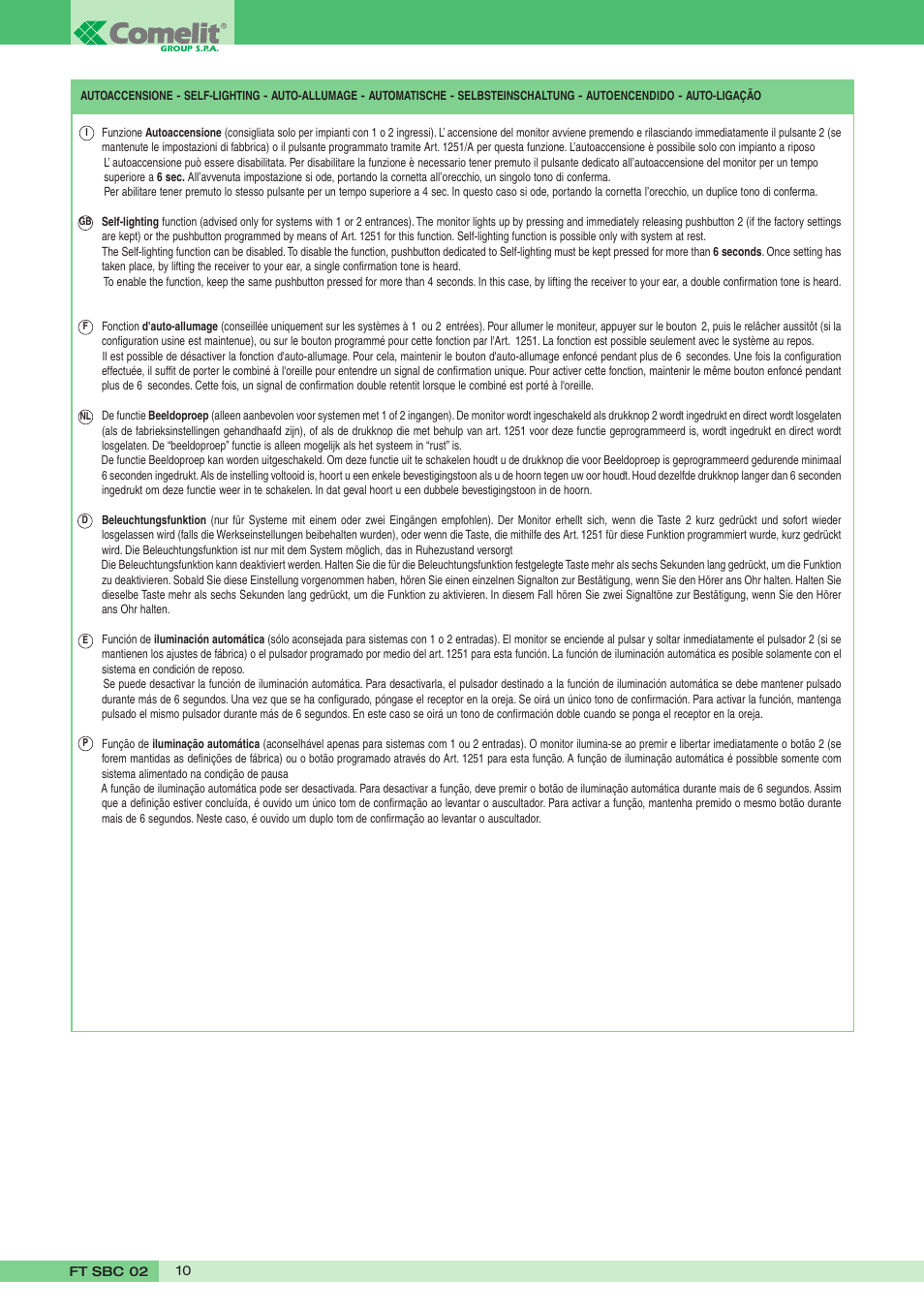 Comelit FT SBC 02 User Manual | Page 10 / 16