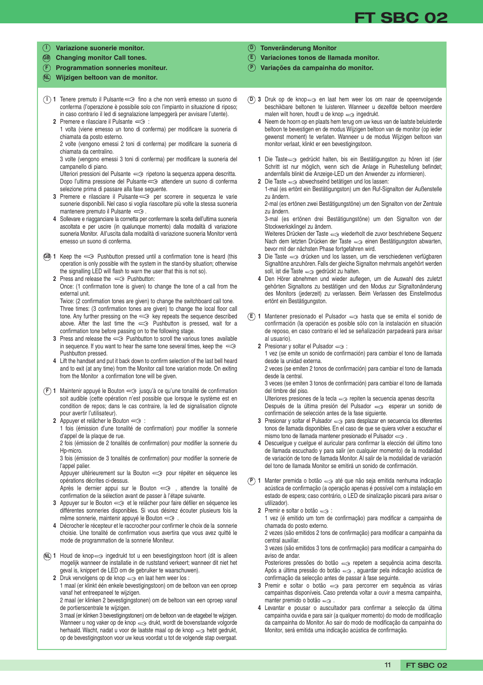 Ft sbc 02 | Comelit FT SBC 02 User Manual | Page 11 / 16