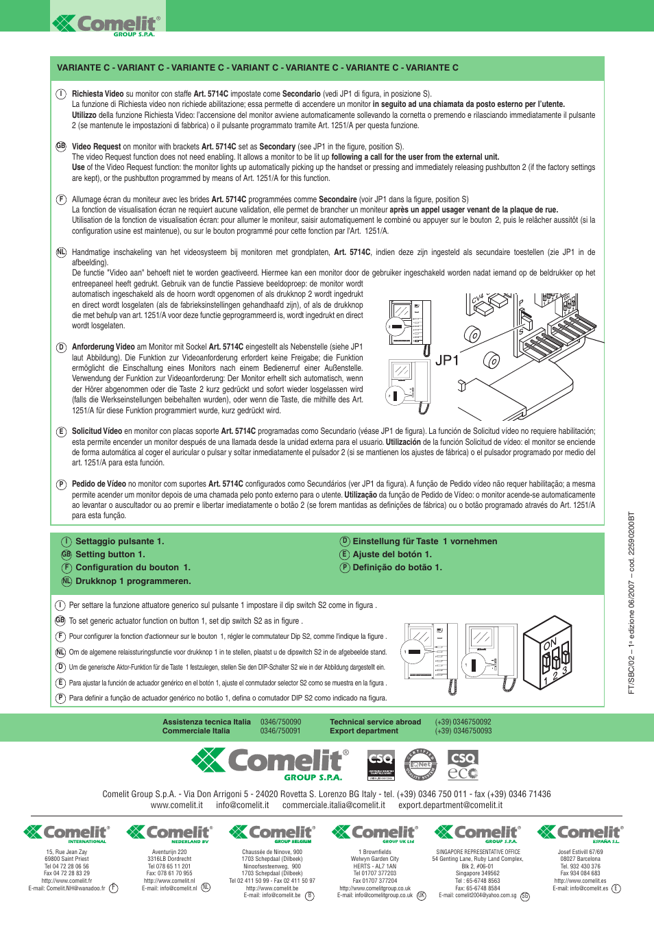 Comelit FT SBC 02 User Manual | Page 16 / 16