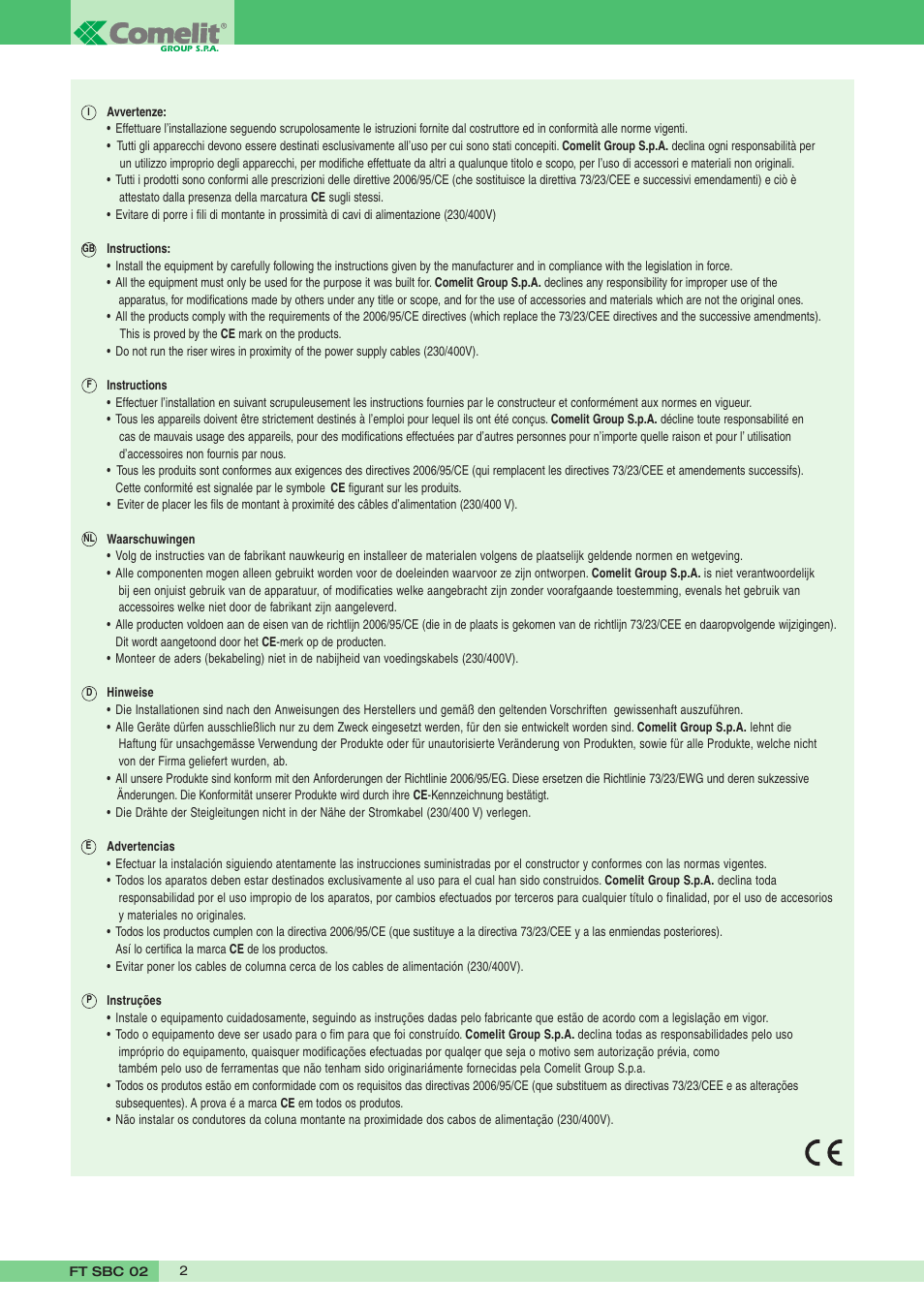 Comelit FT SBC 02 User Manual | Page 2 / 16