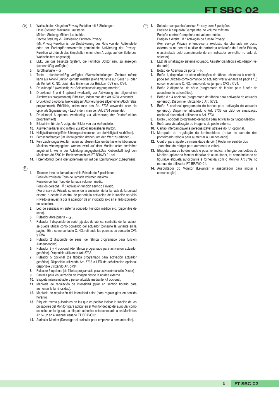 Ft sbc 02 | Comelit FT SBC 02 User Manual | Page 5 / 16