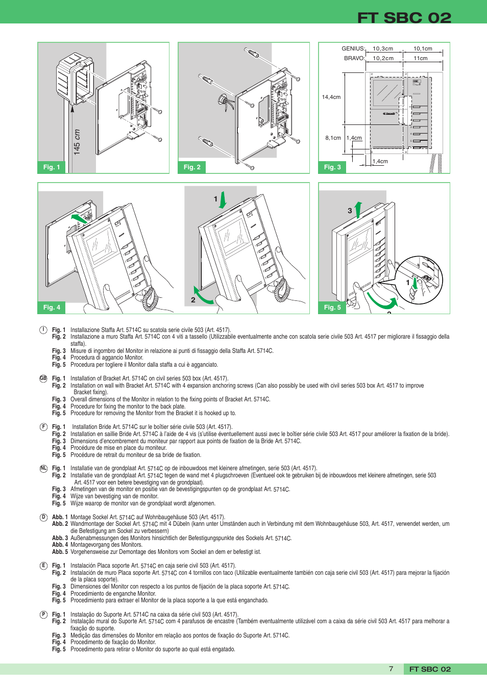 Ft sbc 02, 145 cm | Comelit FT SBC 02 User Manual | Page 7 / 16