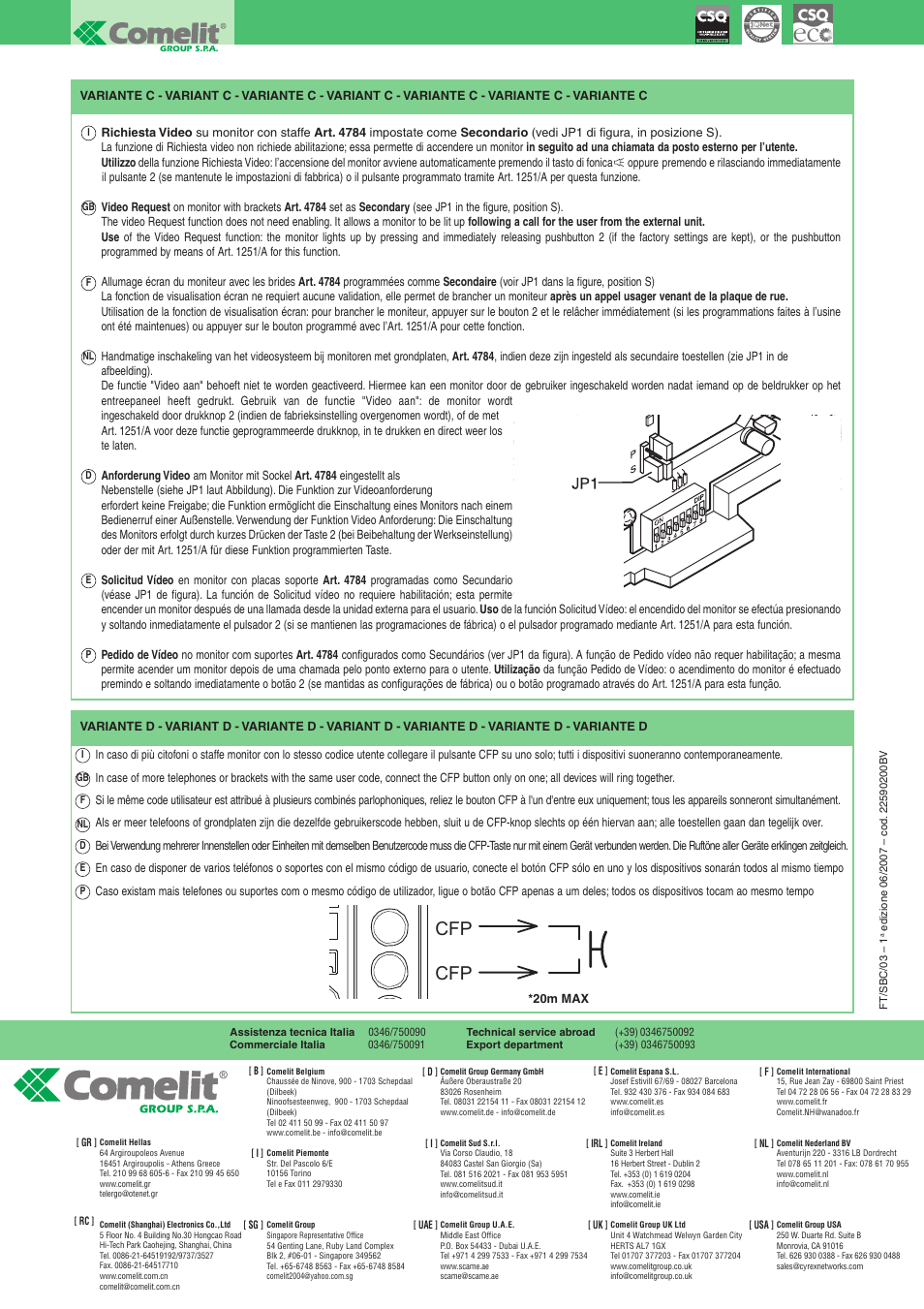 Comelit FT SBC 03 User Manual | Page 12 / 12