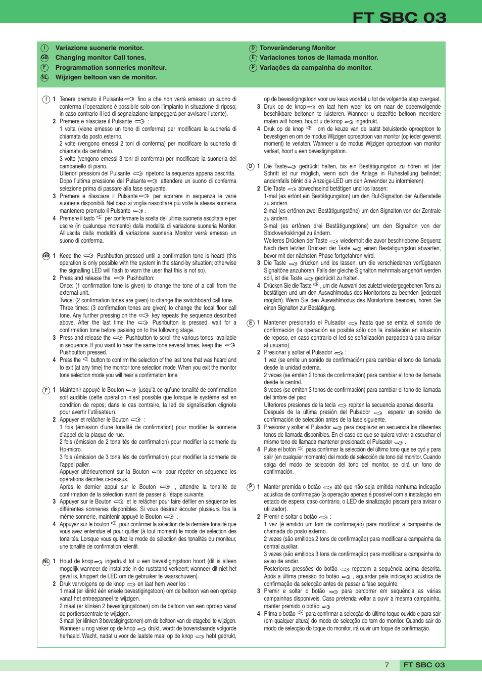 Ft sbc 03 | Comelit FT SBC 03 User Manual | Page 7 / 12