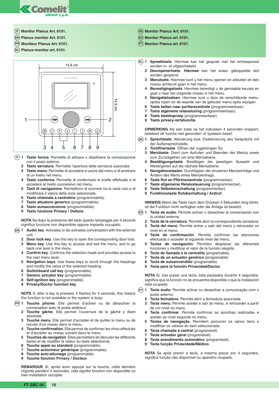 Comelit FT SBC 04 User Manual | Page 10 / 44