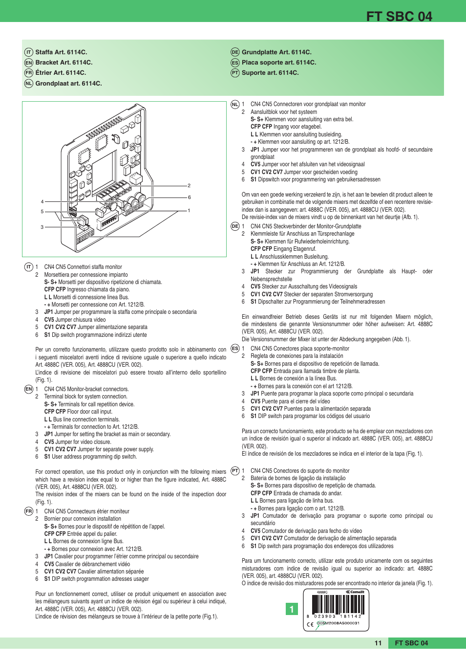 Ft sbc 04 | Comelit FT SBC 04 User Manual | Page 11 / 44