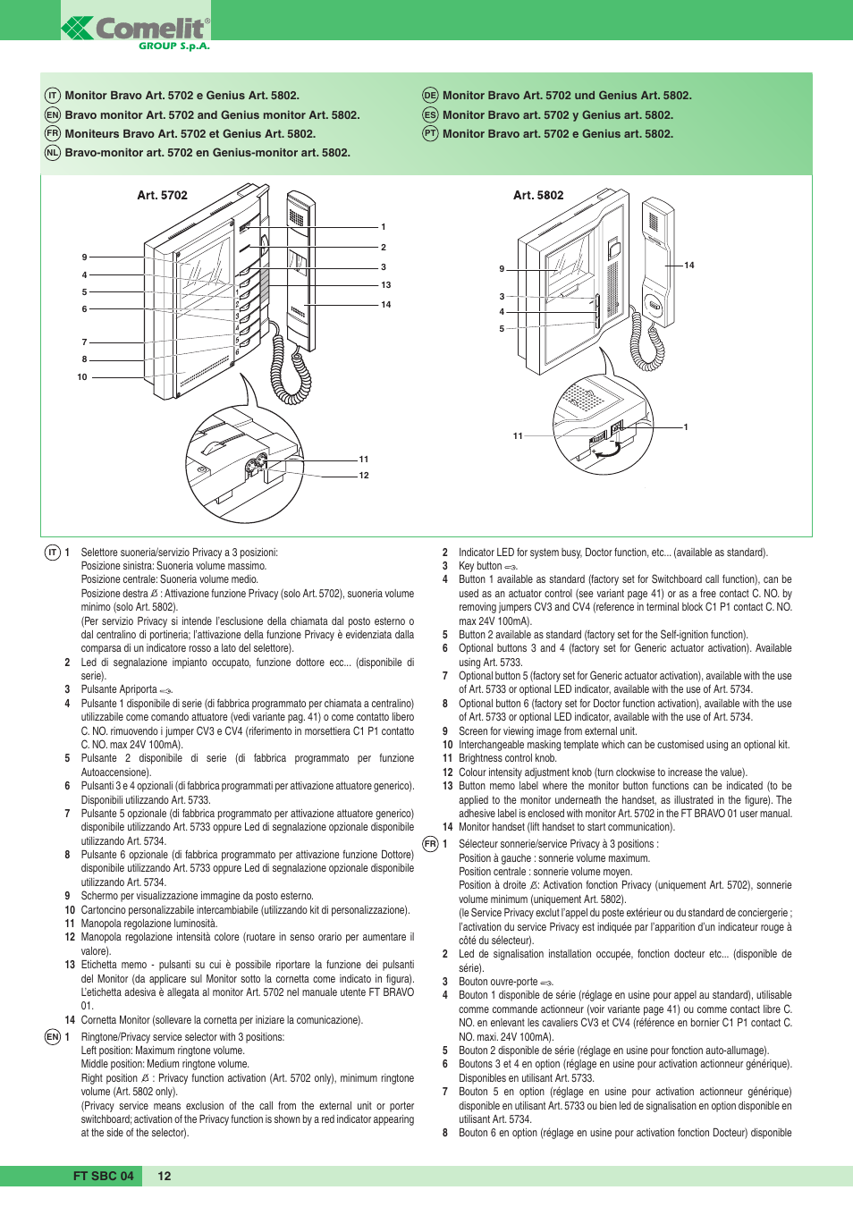 Comelit FT SBC 04 User Manual | Page 12 / 44