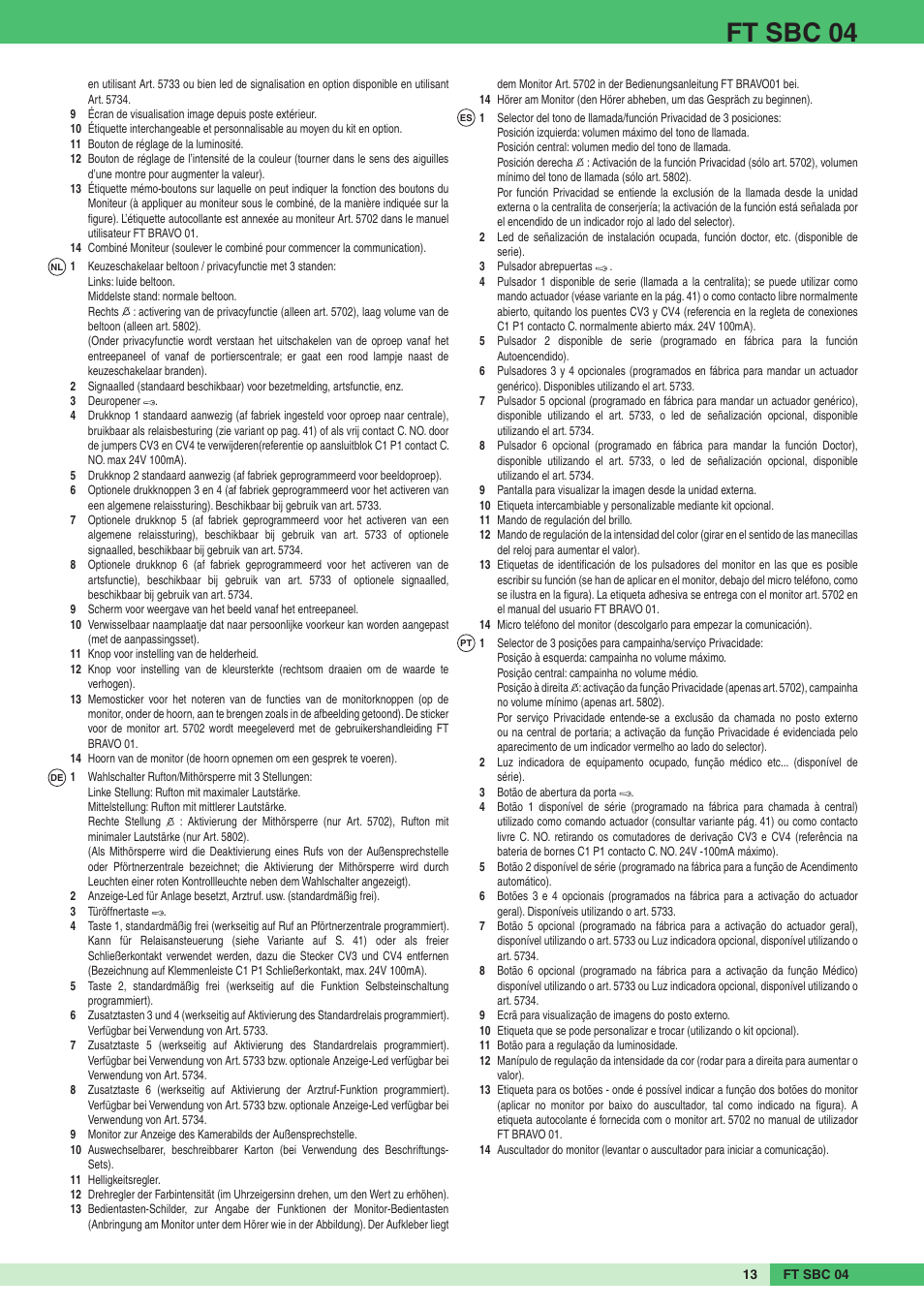 Ft sbc 04 | Comelit FT SBC 04 User Manual | Page 13 / 44