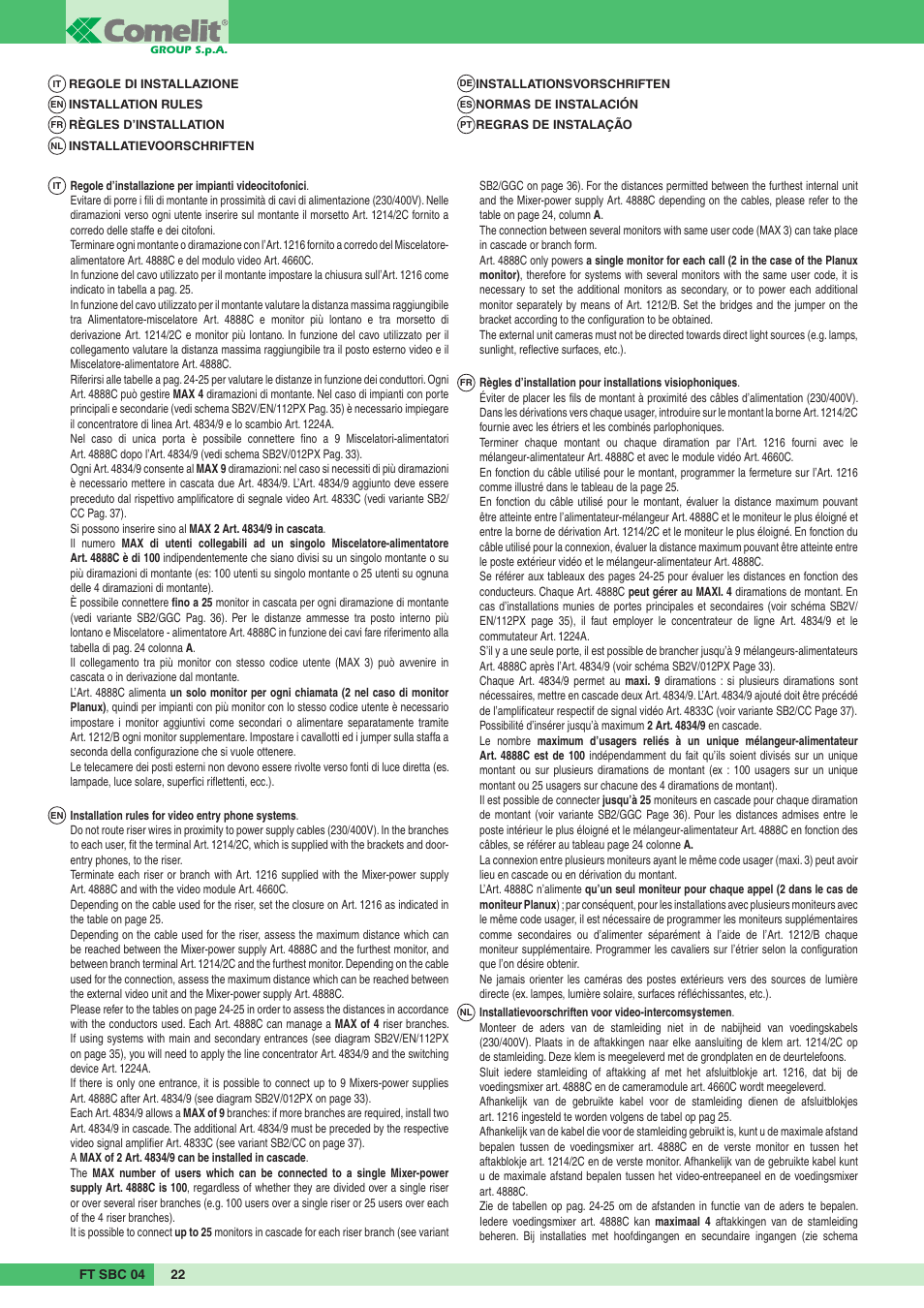 Comelit FT SBC 04 User Manual | Page 22 / 44