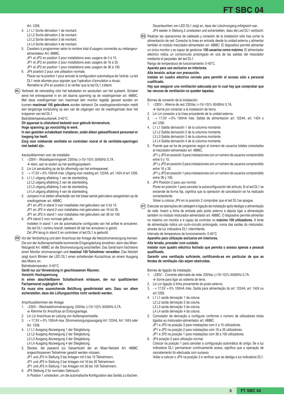 Ft sbc 04 | Comelit FT SBC 04 User Manual | Page 5 / 44