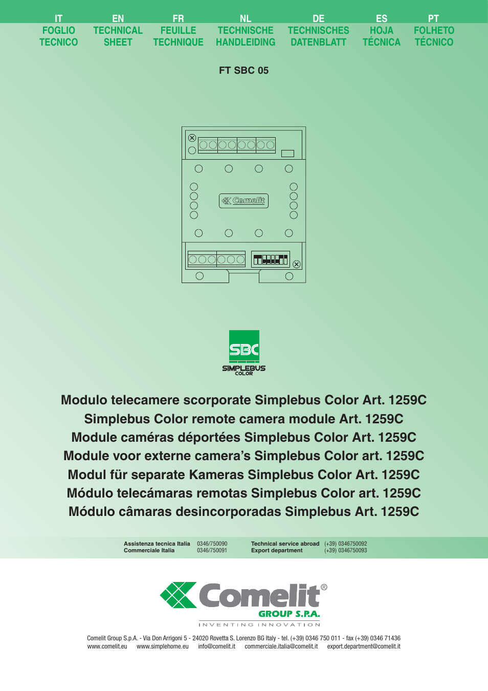 Comelit FT SBC 05 User Manual | 16 pages