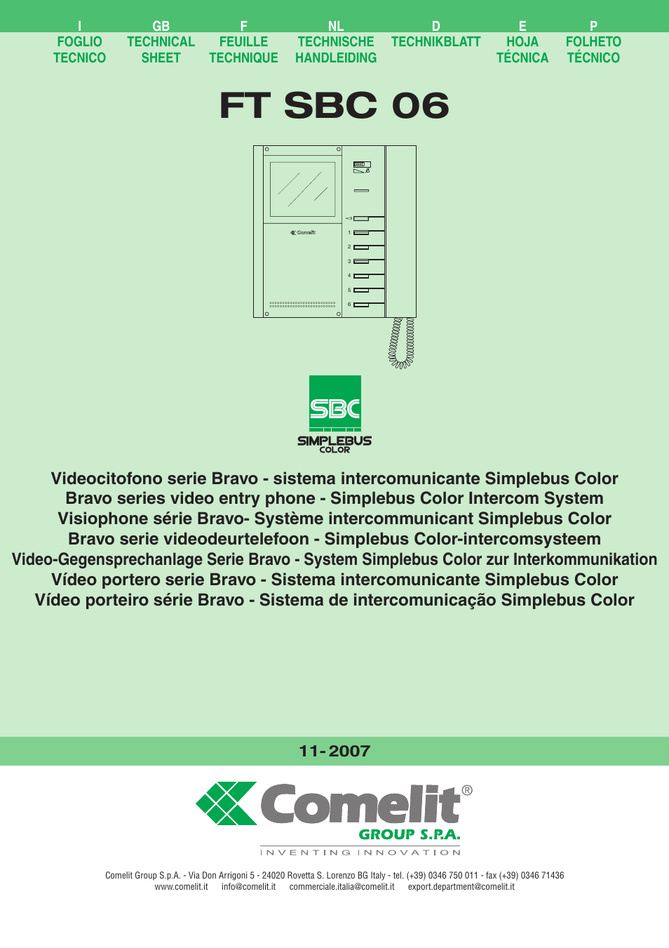 Comelit FT SBC 06 User Manual | 16 pages