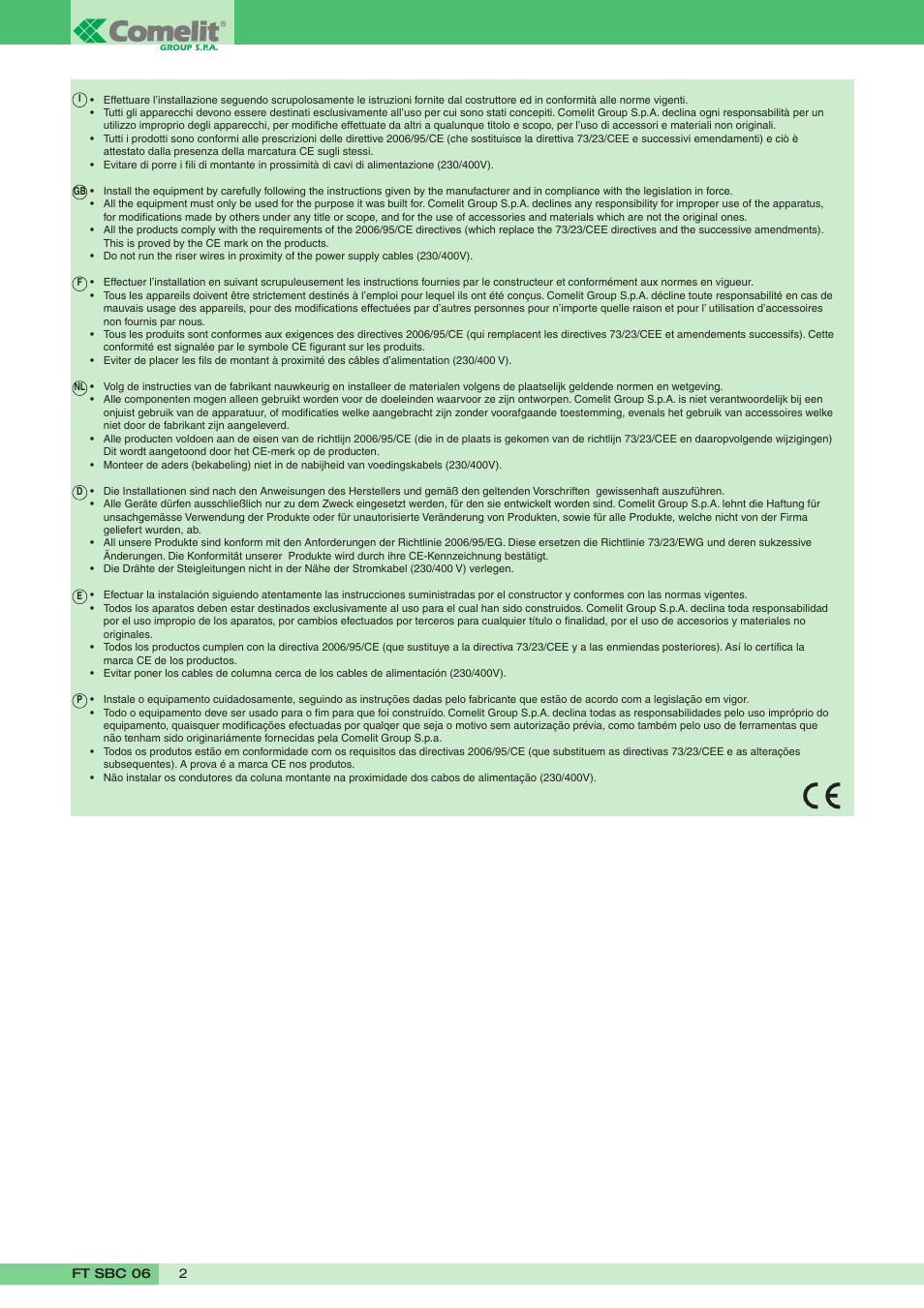 Comelit FT SBC 06 User Manual | Page 2 / 16