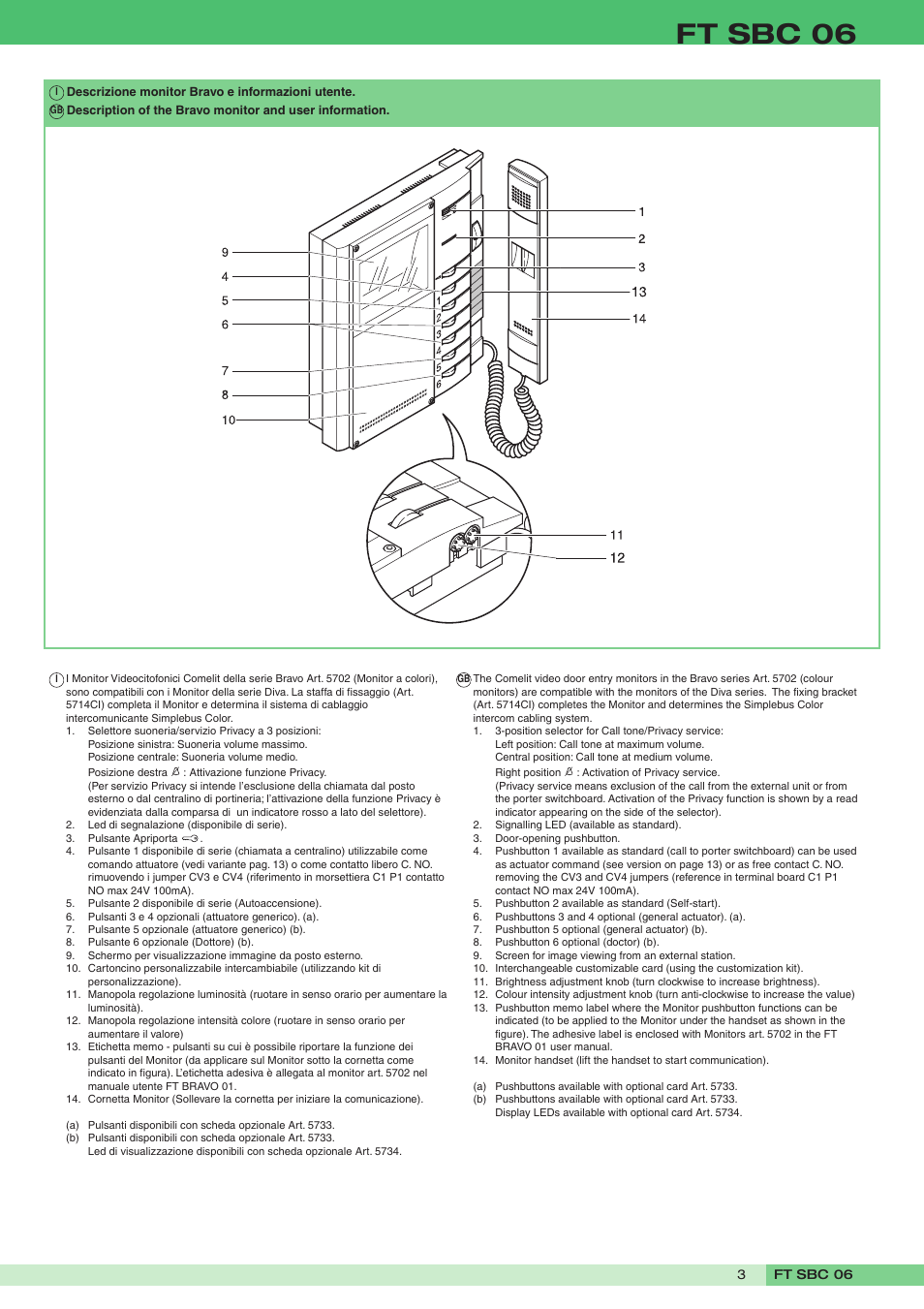 Ft sbc 06 | Comelit FT SBC 06 User Manual | Page 3 / 16