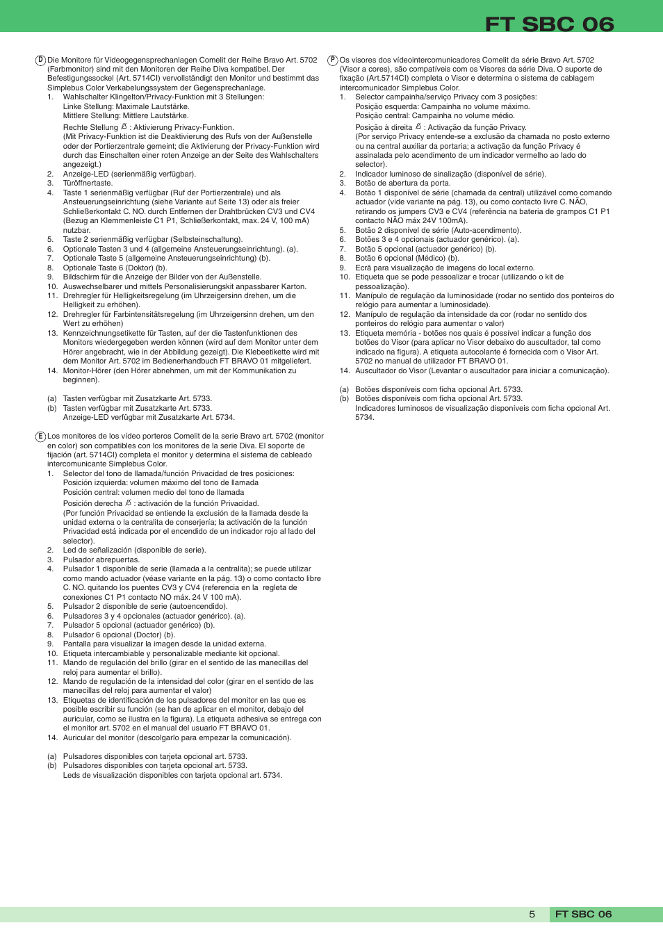 Ft sbc 06 | Comelit FT SBC 06 User Manual | Page 5 / 16