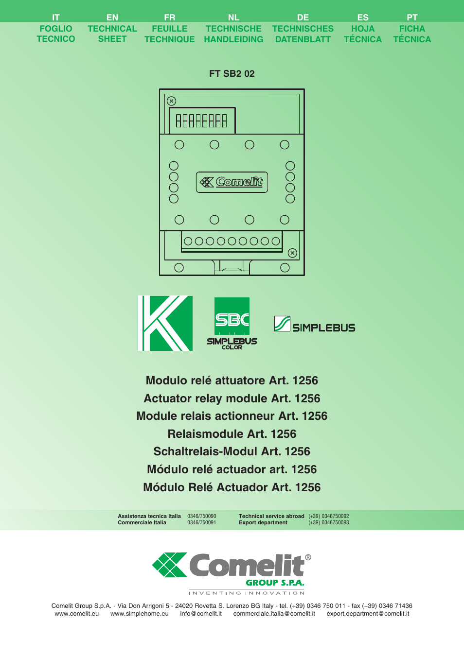 Comelit FT SB2 02 User Manual | 16 pages