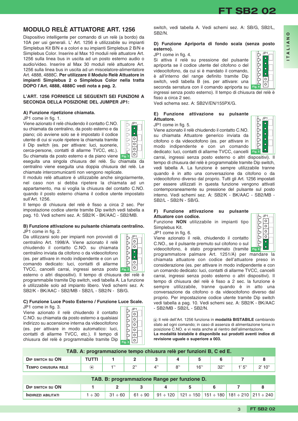 Ft sb2 02, Modulo relè attuatore art. 1256 | Comelit FT SB2 02 User Manual | Page 3 / 16