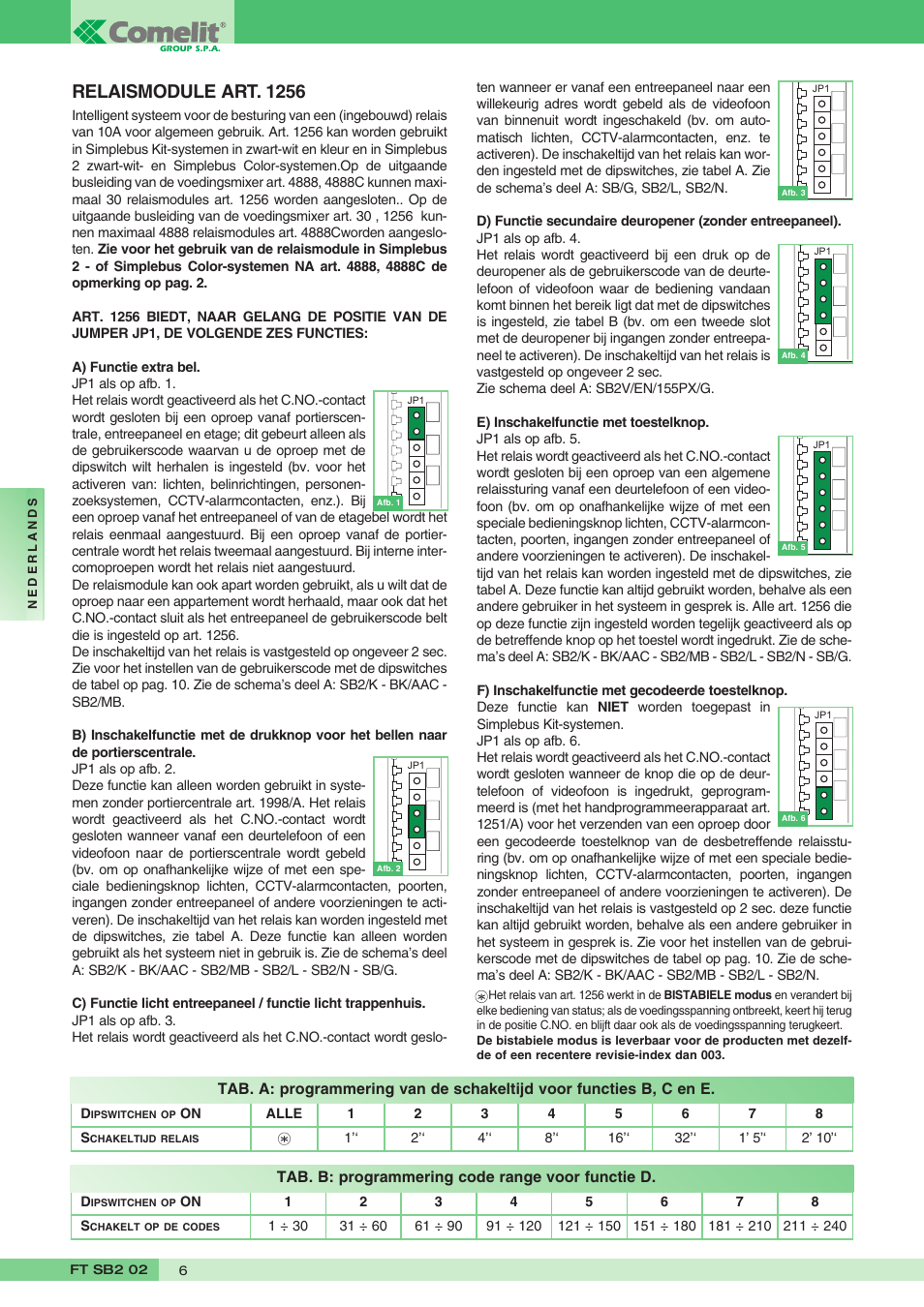 Relaismodule art. 1256 | Comelit FT SB2 02 User Manual | Page 6 / 16