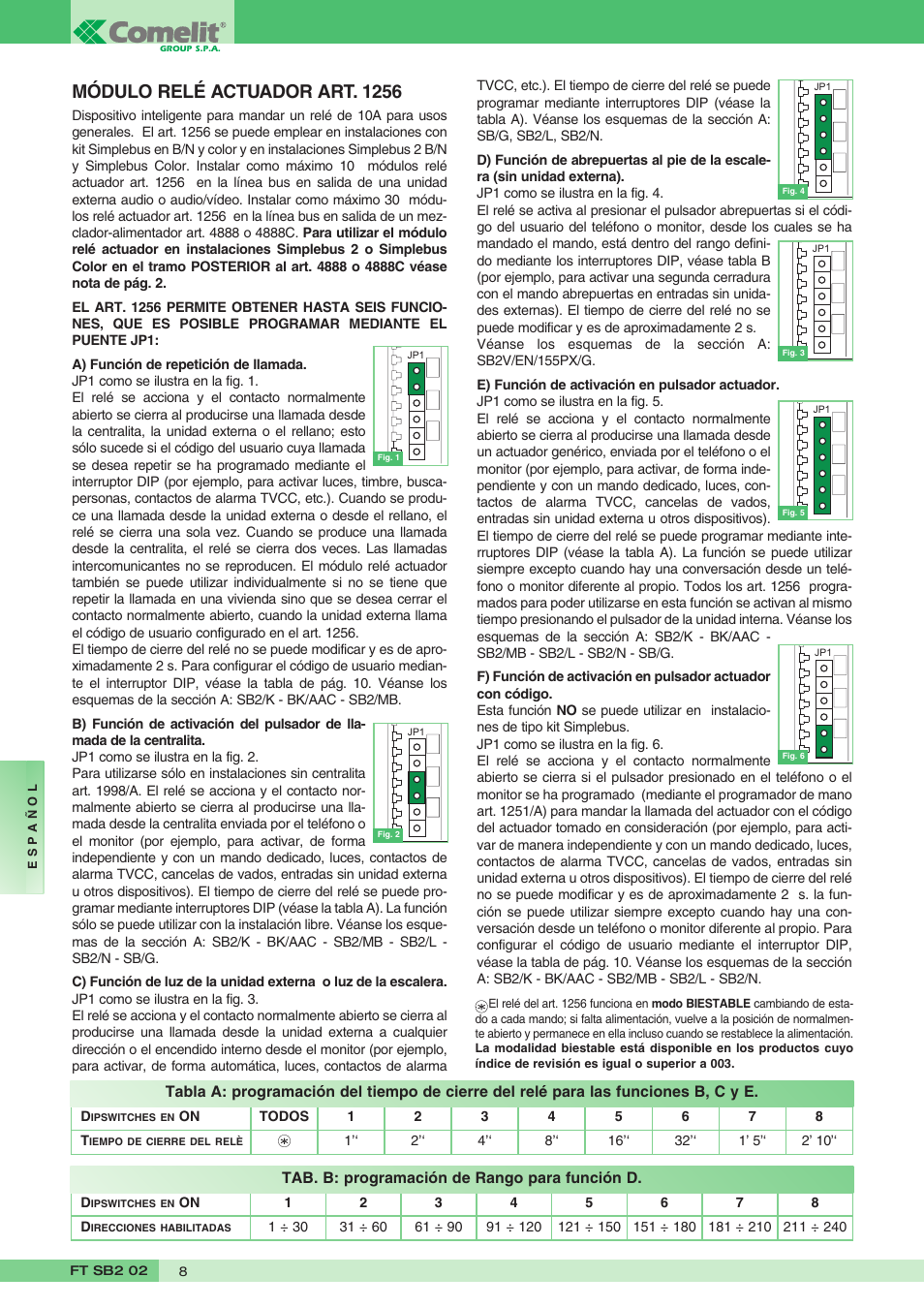 Módulo relé actuador art. 1256 | Comelit FT SB2 02 User Manual | Page 8 / 16