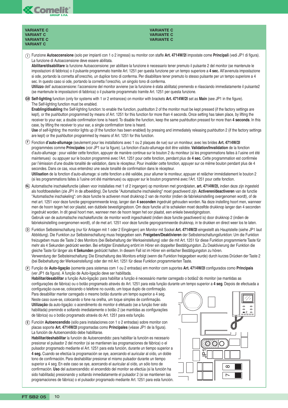 Jp1 78 | Comelit FT SB2 05 User Manual | Page 10 / 12