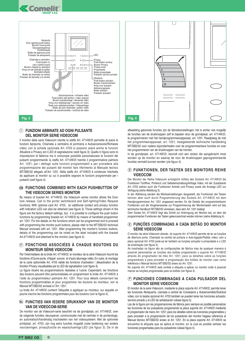 Funktionen, der tasten des monitors reihe videocom | Comelit FT SB2 05 User Manual | Page 6 / 12