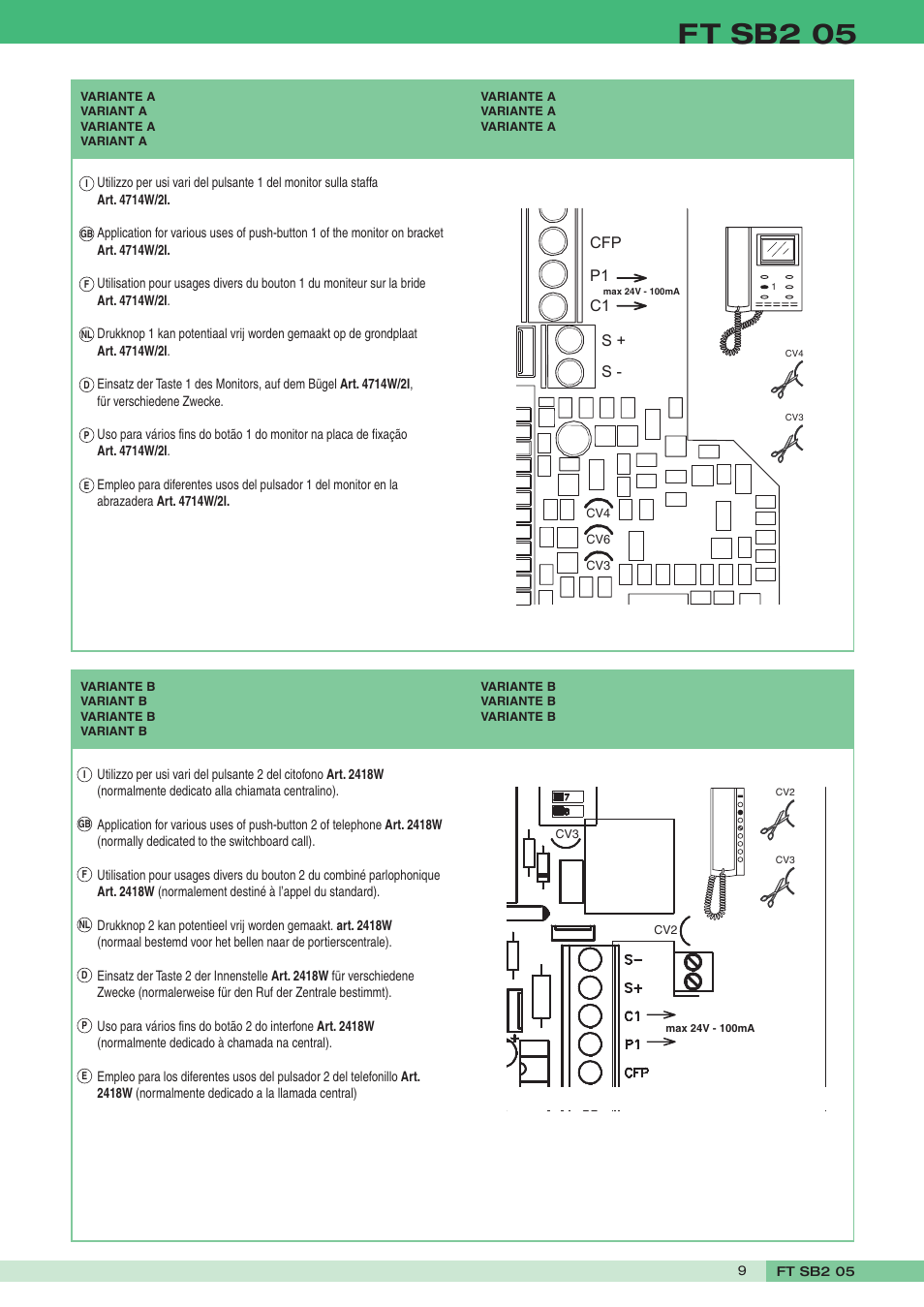 Ft sb2 05, Cfp p1 c1 s + s | Comelit FT SB2 05 User Manual | Page 9 / 12