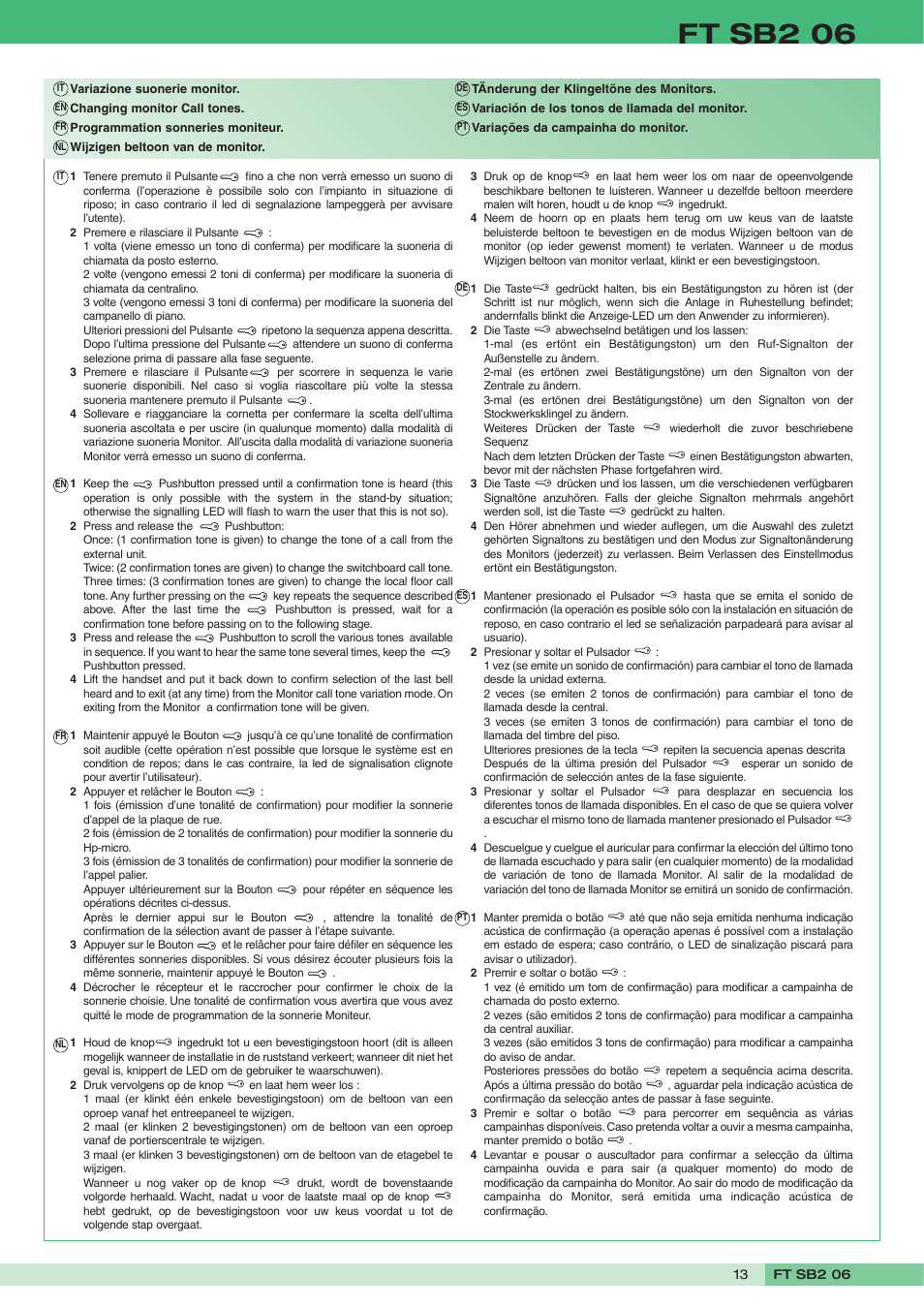 Ft sb2 06 | Comelit FT SB2 06 User Manual | Page 13 / 16