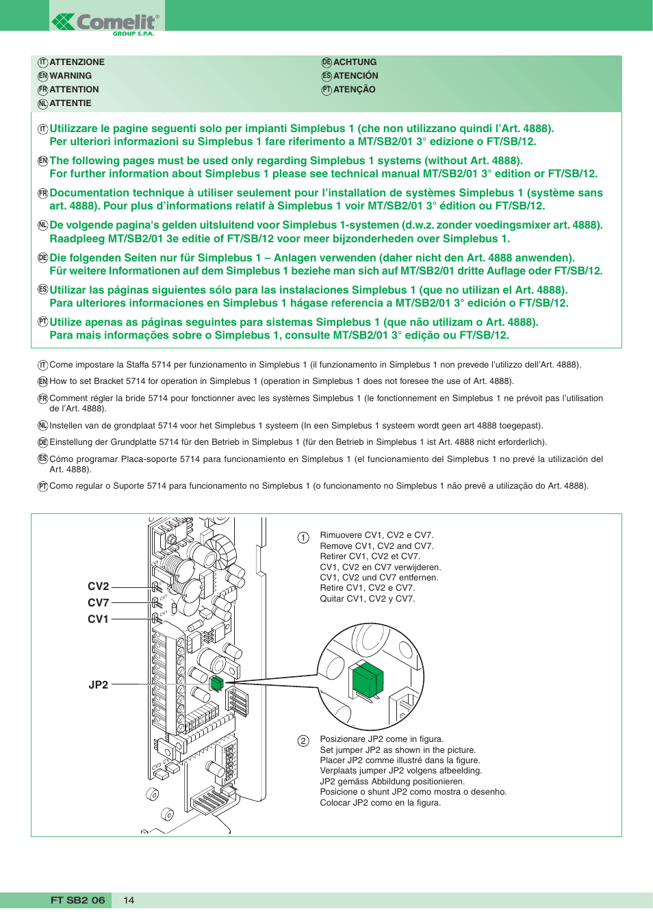 Cv2 cv7 cv1 jp2 | Comelit FT SB2 06 User Manual | Page 14 / 16