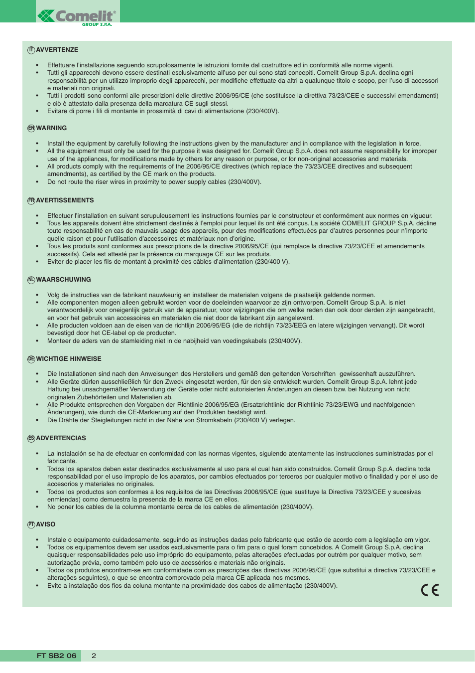 Comelit FT SB2 06 User Manual | Page 2 / 16