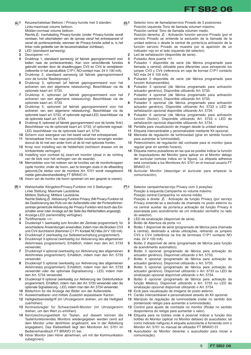 Ft sb2 06 | Comelit FT SB2 06 User Manual | Page 5 / 16