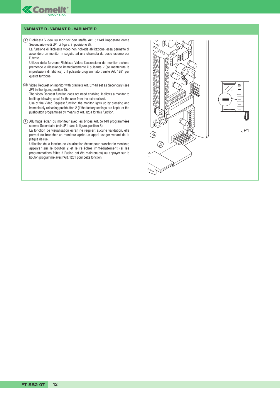 Comelit FT SB2 07 User Manual | Page 12 / 16