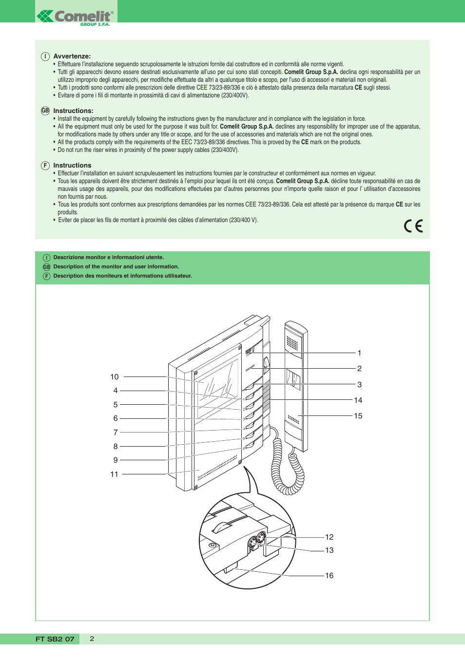 Comelit FT SB2 07 User Manual | Page 2 / 16