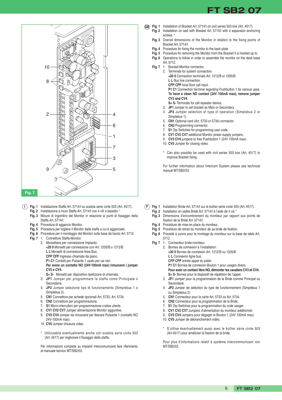 Ft sb2 07 | Comelit FT SB2 07 User Manual | Page 5 / 16